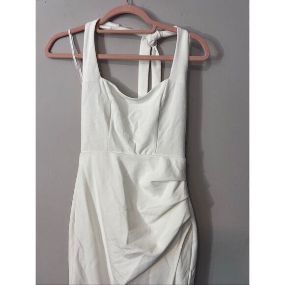 NWT Selfie Leslie Halterneck Gathered Pleat Side Knee Length Dress White - Picture 5 of 9